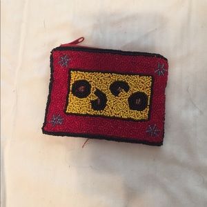 Barse Red and Yellow Beaded Zip Coin Purse